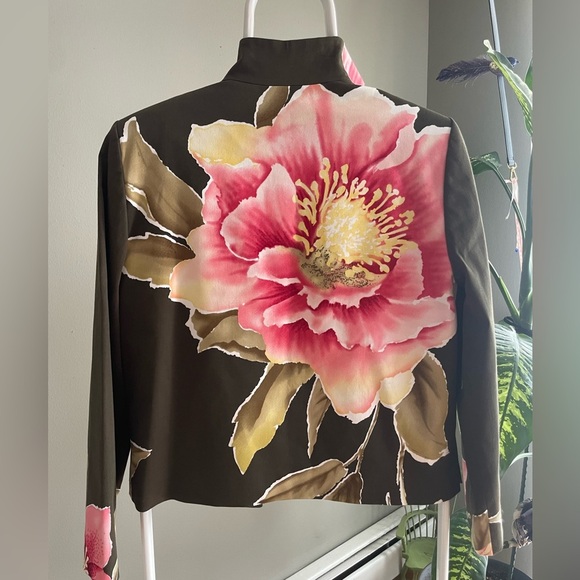 EUC Linda Allard Ellen Tracy green flowered suit jacket - Picture 2 of 7